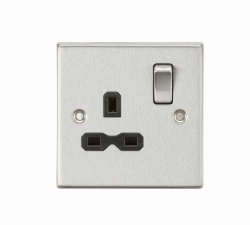 Knightsbridge 13A 1G DP Switched Socket with Black Insert - Square Edge Brushed Chrome - (CS7BC)