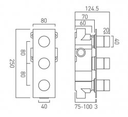 Vado Omika 2 Outlet 3 Handle Vertical Thermostatic Valve with All-Flow Function