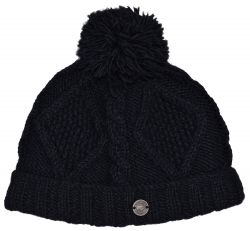 Pure Wool Celtic bobble hat - turn up - black