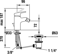 Laufen City Pro Monobloc Bidet Mixer with Pop-Up Waste - Chrome