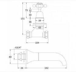 Bayswater White & Chrome Crosshead 3TH Wall Bath Filler with Dome Collar