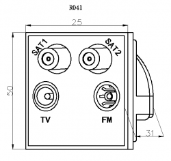 Knightsbridge Quadplexed SAT1/SAT2/TV/FM DAB Outlet Module 50 x 50mm - Black - (NETQDBK)