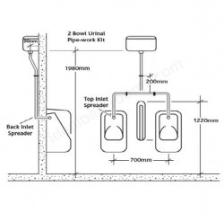 RAK Compact 9.0l Concealed Urinal Cistern Complete With Pipe Sets, Spreader And Waste For 2 Urinals