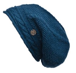 Pure wool - half fleece lined - cable slouch - Teal