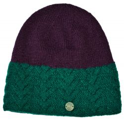 Pure Wool - Fir Stitch - Baggy Beanie - Emerald/deep berry