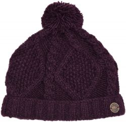 Pure Wool Celtic bobble hat - turn up - aubergine