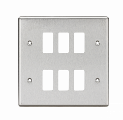 Knightsbridge 6G Grid Faceplate - Rounded Edge Brushed Chrome - (GDCL6BC)