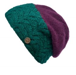 Pure Wool - Fir Stitch - Baggy Beanie - Emerald/deep berry