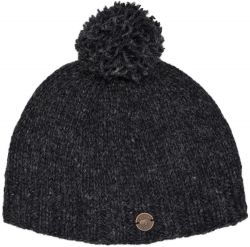 Pure Wool Plain bobble hat - hand knitted - fleece lining - charcoal