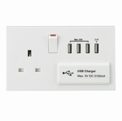 Knightsbridge 13A Switched Socket with Quad USB Charger 5V DC 5.1A (ST7USB4)
