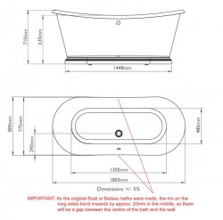 BC Designs Traditional Acrylic Boat Bath 1800mm