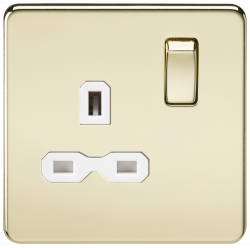 Knightsbridge Screwless 13A 1G DP switched socket - polished brass with white insert - (SFR7000PBW)