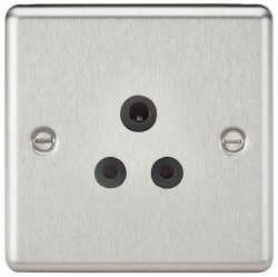 Knightsbridge 5A Unswitched Socket - Rounded Edge Brushed Chrome Finish with Black Insert - (CL5ABC)