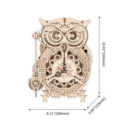 Owl Clock Mechanical Time DIY Wooden Model Kit 3D - 161 Pieces - Fountasia