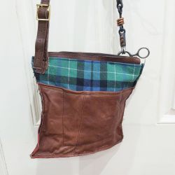 Tom Thumb Bit Brown Leather Tartan Handbag Upcycled - Joey D