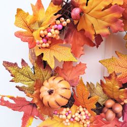 Autumn Pumpkin Maple Leaf Artificial Wreath - 40cm - Sincere