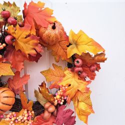 Autumn Pumpkin Maple Leaf Artificial Wreath - 40cm - Sincere