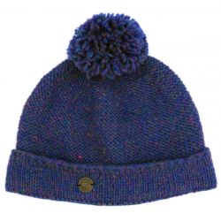 Pure wool - turn up bobble hat - blue heather