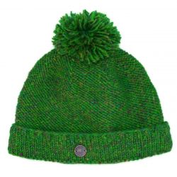 Pure wool - turn up bobble hat - green heather