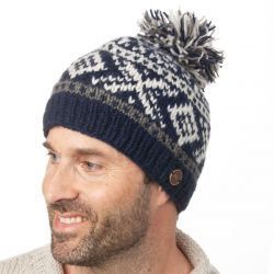 Pure wool - Scandi Bobble Hat - Dark Blue/Smoke