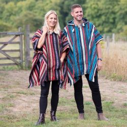 Brushed cotton - gheri fabric - poncho - blues