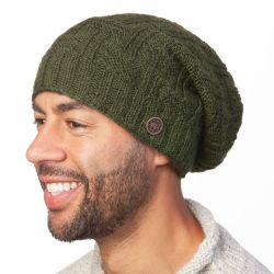 Pure Wool - Basket weave slouch hat - Dark Green