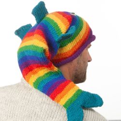 Pure Wool Hand knit - short tailed fish - Rainbow