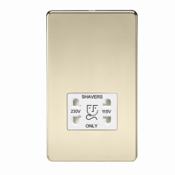 Knightsbridge Screwless 115V/230V Dual Voltage Shaver Socket - Polished Brass with White Insert - (SF8900PBW)