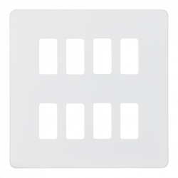 Knightsbridge Screwless 8G grid faceplate - matt white - (GDSF008MW)