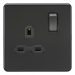 Knightsbridge Screwless 13A 1G DP switched socket - Matt black with black insert (SFR7000MBB)
