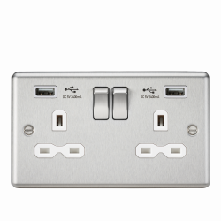 Knightsbridge 13A 2G Switched Socket Dual USB Charger (2.4A) with White Insert - Rounded Edge Brushed Chrome (CL9224BCW)