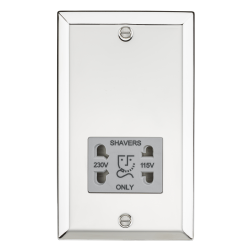 Knightsbridge 115-230V Dual Voltage Shaver Socket with Grey Insert - Bevelled Edge Polished Chrome - (CV89PCG)