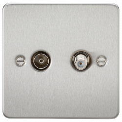 Knightsbridge Flat Plate TV & SAT TV Outlet (isolated) - Brushed Chrome - (FP0140BC)