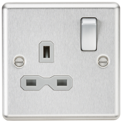 Knightsbridge 13A 1G DP Switched Socket with Grey Insert - Rounded Edge Brushed Chrome (CL7BCG)