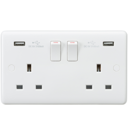 Knightsbridge Curved Edge 13A 2G Switched Socket with Dual USB Charger (5V DC 3.1A shared) - ()