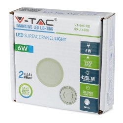 V-Tac 6W LED SURFACE PANEL 3000K ROUND - (VT-605RD)