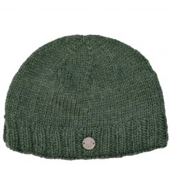 Hand knit - pure wool - plain beanie - dark green