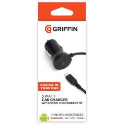 Griffin GC41379 Black 1A (5W) Car Charger with Micro USB Connector Cable - New