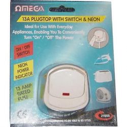 Omega 21055 Single Fused Mains Electrical  Plug 13 Amp Swtiched Neon Indicator