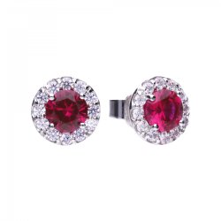 DiamonFire Silver Red Halo Zirconia Cluster Earrings