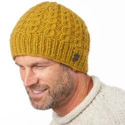 Pure wool - cool cable beanie - old gold