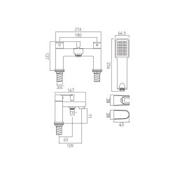 Vado Phase 2 Hole Bath Shower Mixer with Shower Kit