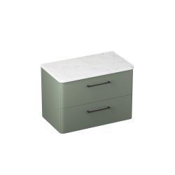 Britton Camberwell 800mm Wall Hung Earthy Green Unit with Carrara Marble Worktop