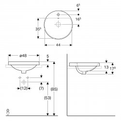 Geberit VariForm 480mm Round 1 Tap Hole Countertop Basin - With Overflow