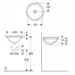 Geberit VariForm 330mm Round Undercounter Basin - With Overflow