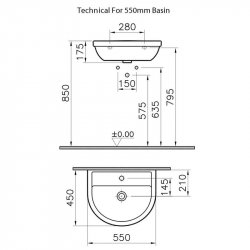 Vitra Commercial Milton 1 Tap Hole 55cm Basin