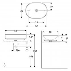 Geberit VariForm 550mm Elliptic Lay-On Countertop Basin - No Overflow