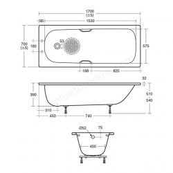 Ideal Standard Simplicity 170 x 70cm Steel Bath with Chrome Plated Grips