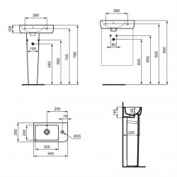 Ideal Standard i.life S 45cm 1 Tap Hole Guest Washbasin