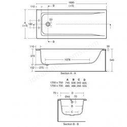 Ideal Standard Concept 170 x 70cm Idealform Plus+ Rectangular Bath with Chrome Grips
